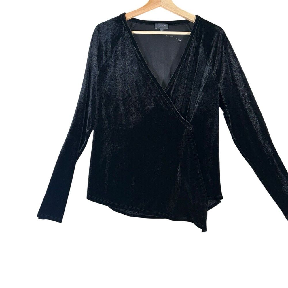 Limited Collection Womens NEW‎ VTG Black Velvet Faux Wrap V Neck Winter Top Sz M
